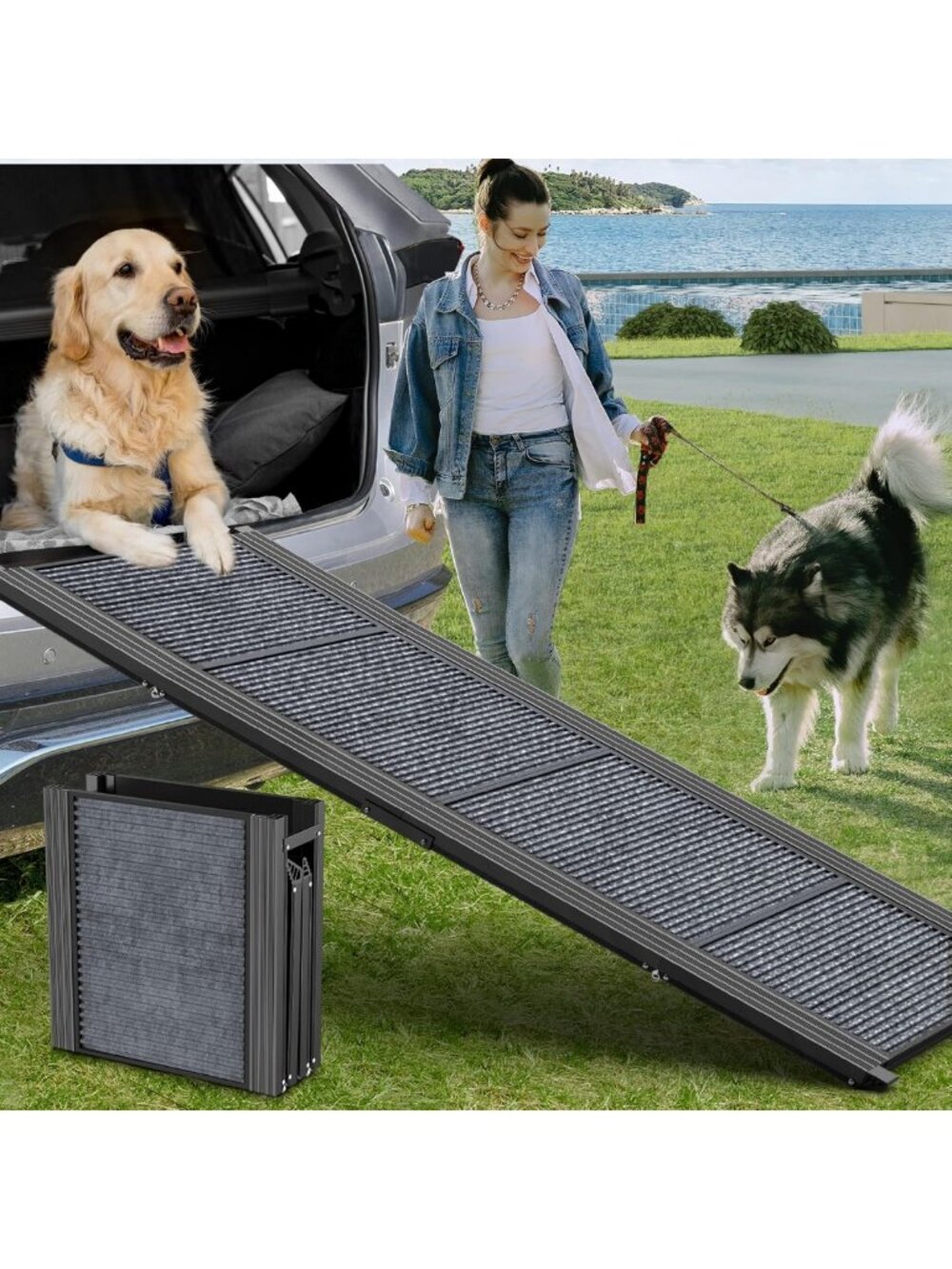 Foldable Dog Ramp for Car & Truck - 63" L x 17" W, Portable Pet Access Solution